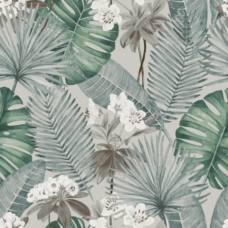 Muriva Isla Leaf Grey/Green Wallpaper - M37809