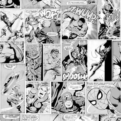 Muriva Marvel Official Comic Strip Black/White Wallpaper - 159502