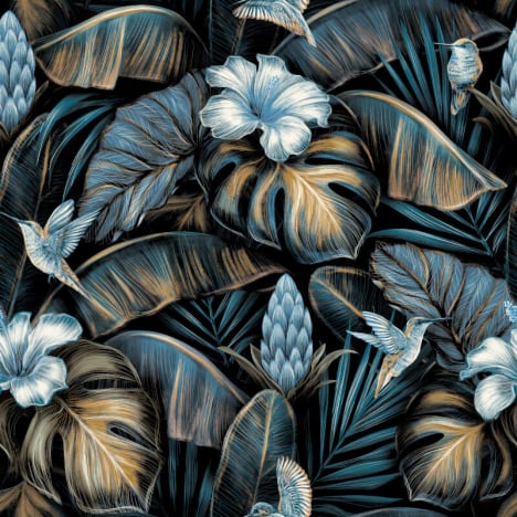 Galerie Enchanted Samana Floral Blue Wallpaper - NHW1003