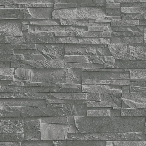 Rasch Factory Slate Brick Faux 3D Effect Grey Wallpaper - 475029