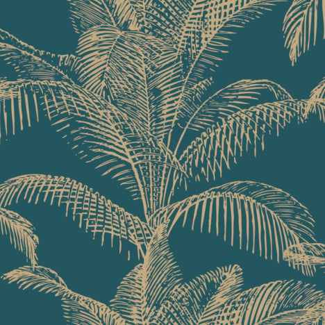Rasch Pandore Palm Leaves Teal/Gold Wallpaper - 406825