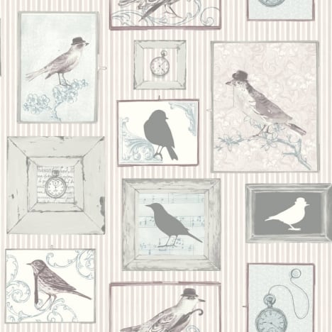 SK Filson Framed Birds Lilac/Grey Wallpaper - FI2503