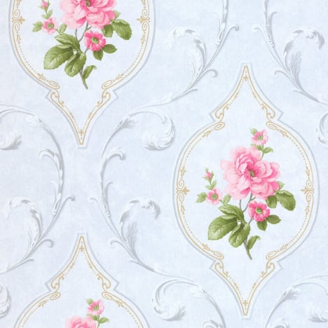 SK Filson Madelyn Floral Cameo Pink/Blue Wallpaper - DE41447
