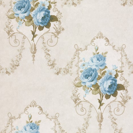 SK Filson Olivia Floral Damask Blue Wallpaper - DE41437
