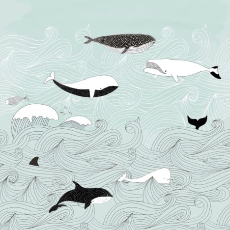 Studio Claas Whales and Waves Turquoise Wall Mural - 842500