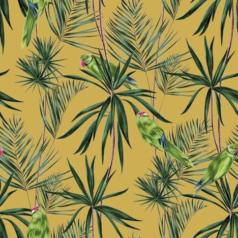 Ohpopsi Paradise Tropical Parrots Mustard Wallpaper - WLD53126W