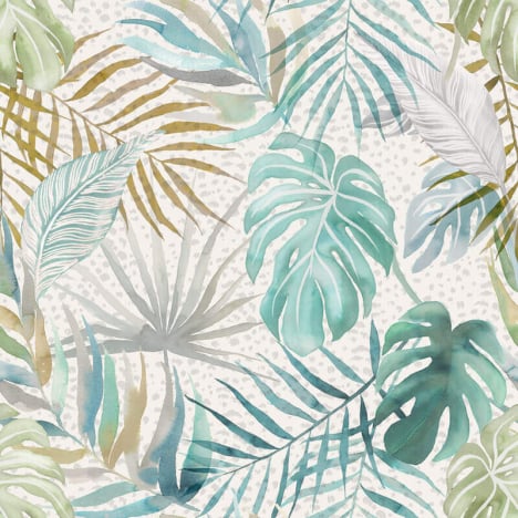 Ohpopsi Tropica Palm Leaves Turquoise Wallpaper - WLD53132W