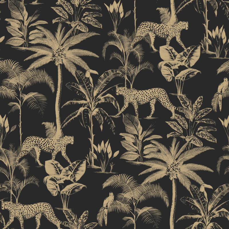 Black Gold Leopard Wallpaper Metallic Shimmer Animal Print Spots Feature Rasch 